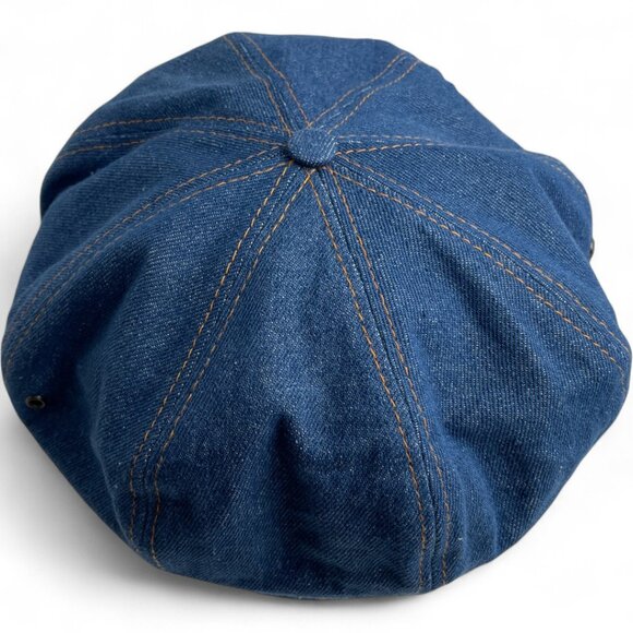 Vintage Denim Jean Leather Fisherman Captain Disco Sterkowski Cap Hat One Size - Picture 6 of 9